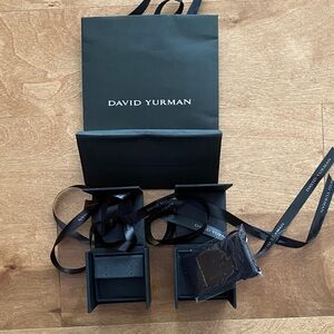 David Yurman Two Black Jewelry Gift Boxes with Bag. 2 Ribbons, 1 Small Cloth Bag